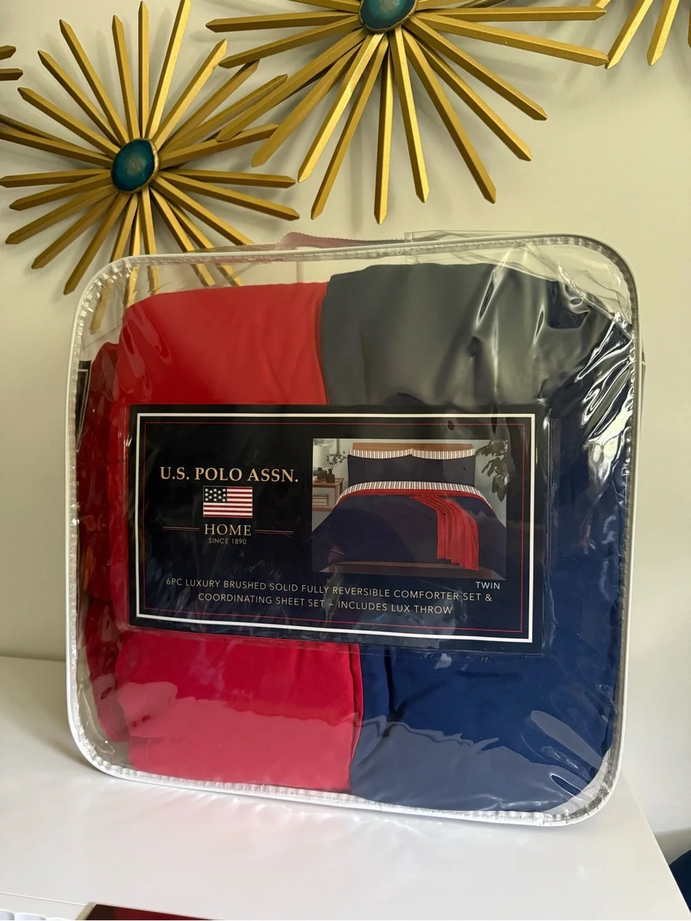 U.S. Polo Assn Home Twin 6Pc Navy Red Reversible Comforter Set Plush Throw NIP